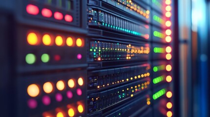 Fototapeta premium Illuminated server rack in a data center.