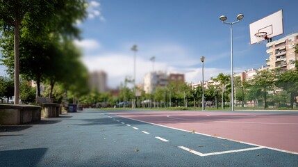 Fototapeta premium Basketball court with dynamic energy, clean lines and vibrant sports spirit 