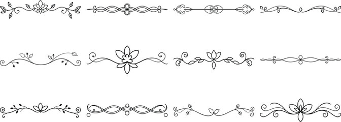 Obraz premium Set of Frame borders and text dividers, monochrome vectors collection