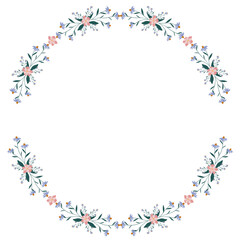 A round flower frame, a wreath. Flower design template. Romantic banner of the celebration of a delicate wedding holiday. The plant is a decorative botanical border. Vegetation decor. Vector