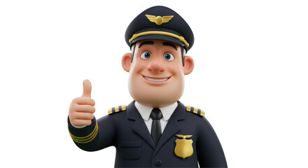 3D Cartoon Airline Pilot in Uniform Giving Thumbs Up