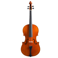 Fototapeta premium Beautifully crafted wooden violin displayed against a neutral background