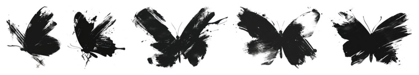 PNG Abstract black brush strokes art, element set on transparent background