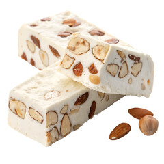 Piece of nougat isolated on white background