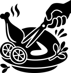 A Hand Uses Scissors To Cut A Steaming Roast Turkey On A Platter With Lemon Slices