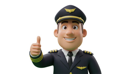 3D Cartoon Pilot with Dark Uniform Giving a Confident Thumbs Up