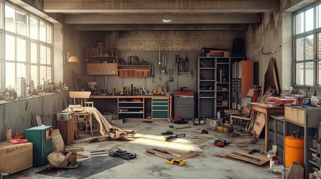 Messy Vintage Workshop: A Sunlit Industrial Space