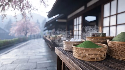 Tranquil Kyoto Temple Side Market with Fresh Produce and Warm Atmosphere