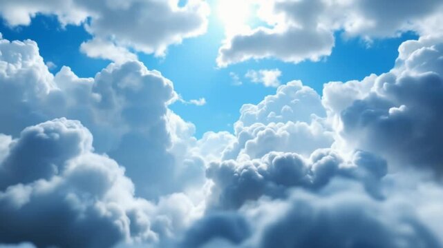 High resolution Passing Clouds Fly in the Light Blue Sky Loop. 3D rendering. Soft clouds fly in the blue sky background seamless loop animation