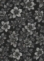 Delicate charcoal small scale floral motif, seamless repeat  , floral background, background image, textile