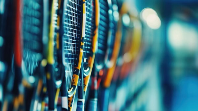 Tennis rackets display sports retail store