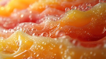 Close-up of textured orange and pink surface with small bubbles or droplets.