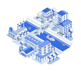 Water canal in the city - vector isometric illustration