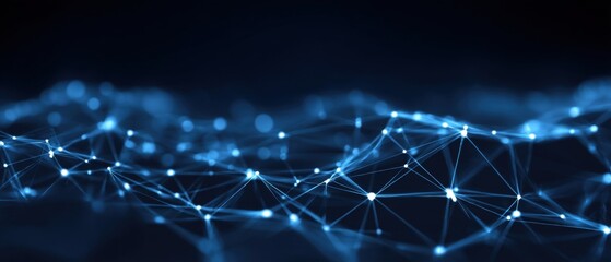 Fototapeta premium Abstract blue network design with interconnected nodes and glowing lines representing technology and data flow.