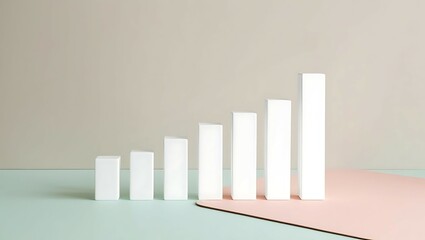 Sustainable Development Economic Growth concept with abstract white 3D bar graph on pastel background symbolizing progress and success.