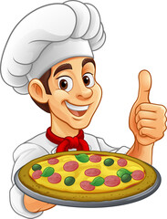Chef Cartoon Pizza Cook Food Man Mascot Character