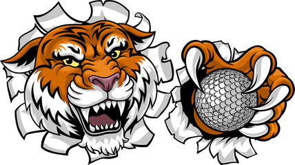 Obraz premium Tiger Golf Ball Sports Team Cartoon Animal Mascot