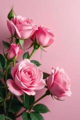 Obraz premium Elegant pink rose bush, long stemmed roses, soft petals , rose bush flowers, pink flower
