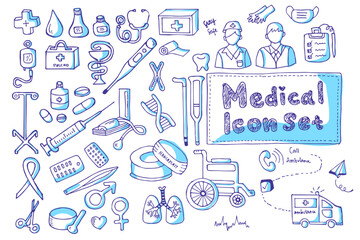 Collection of Medical Doodle Illustrations Featuring Healthcare Tools, Professionals, and Symbols in a Creative and Informative Design