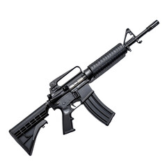 Detailed view of a modern assault rifle highlighting its design and features in a neutral setting