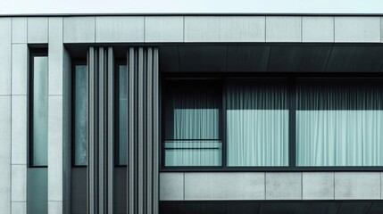 Modern architectural design featuring textured concrete and large windows