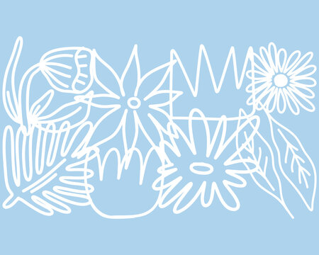 Line art plant leaf floris pattern in soft blue background yout banner print art editable