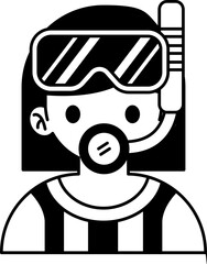 black and white illustration of a girl wearing a snorkel mask
