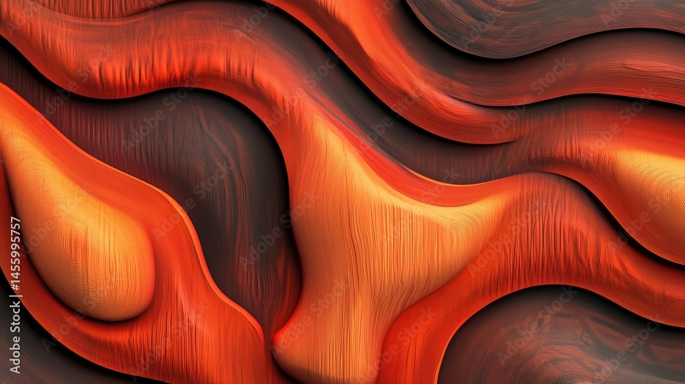 Poster abstract orange and red wave patterns with smooth textures and flowing shapes