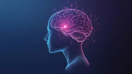 Obraz premium Human Head Silhouette Glowing With Esoteric Neurons In Brain, Meditation Concept,, Consciousness