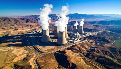 Aerial View of a Large Power Plant in a Mountainous Desert Landscape