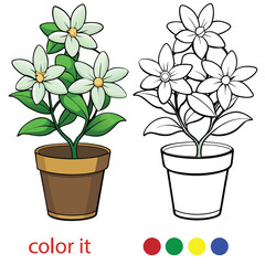Cute Flower in Pot Coloring Page for Kids | Simple Floral Outline Illustration for Children’s Activity, Printable Spring Flower Pot Art for Coloring Book or Worksheet. Adobe Illustrator Artwork
