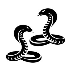 Cobra Silhouette Vector Graphic Design Depicting Deadly Venomous Snake Predator With Fangs Hooded Coiled Body Jungle Wildlife Aggressive Reptile Illustration Perfect For Tattoo Clipart Logo And Emblem