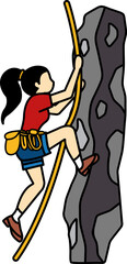 A woman is climbing a cliff