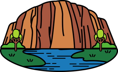 A mountain with a river flowing through it