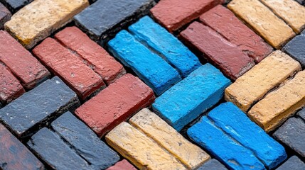 A geometric pattern made from multi-colored bricks, artistic abstract design 