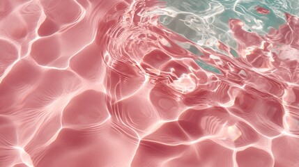 Soft pink aqua water shimmers under the light. Gentle ripples create a calming effect in this serene setting, enhancing the tranquil atmosphere of the water's surface