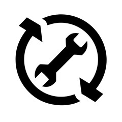 wrench in circular arrows silhouette on transparent background for web and graphic design