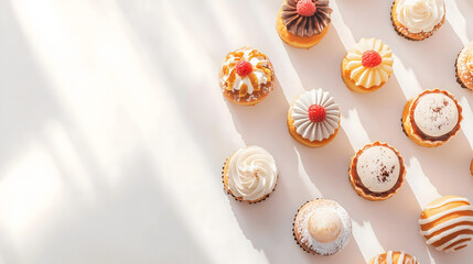 Patterned Assorted Pastries on Bright White Background