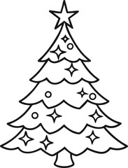 Christmas tree outline vector illustration line art coloring book page