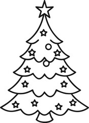 Christmas tree outline vector illustration line art coloring book page