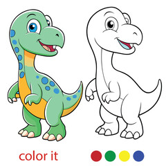Adorable Cartoon Dinosaurs Coloring Page for Print | Two Cute Long-Necked Dinosaurs in Black and White | Fun Vector Line Art for Kids. Adobe Illustrator Artwork
