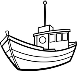 fishing boat outline vector illustration line art coloring book page