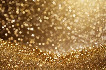 Abstract glittering gold background with shiny glossy sparkles. Gold particles and sequins and light bokeh