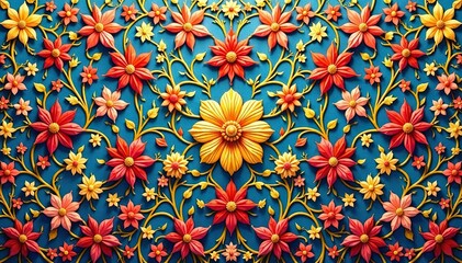 Intricate floral textile design, repeating motif, decorative, pattern, fabric