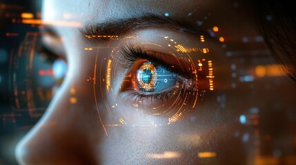 Close-up view of a person's eye with digital overlay.
