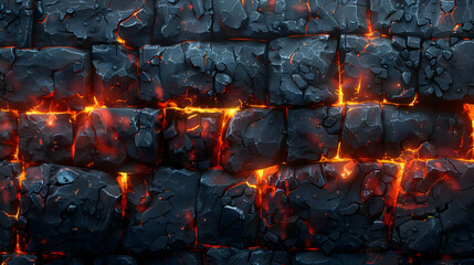 Fototapeta premium Abstract Dark Brick Wall Texture with Orange Fire Accent in Creative Digital Render Background