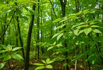Naklejka premium Image Leaves in a forest clearing.