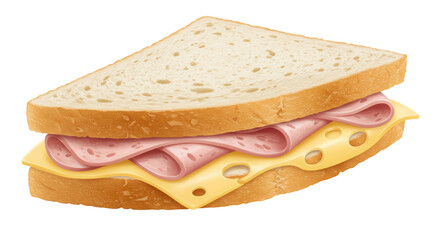 Isolated Ham and Cheese Sandwich on White Bread for Lunch