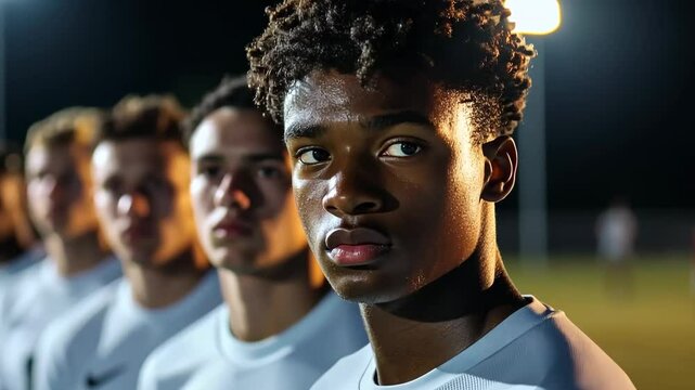 Soccer player prepares for crucial penalty kick during intense match at local field under floodlights