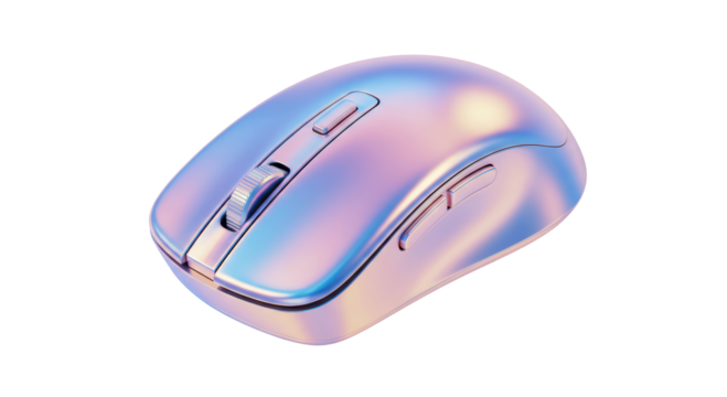Isolated Iridescent Wireless Computer Mouse with Scroll Wheel